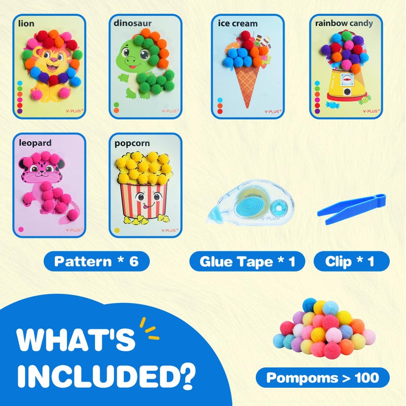 YPLUS Pompoms Art Crafts Kits, Toddler DIY Sensory Activities for Kids Ages 1-3 2-4 3-5, Finger Motor Art Supplies - Theme Animals Stocking Stuffers for Kids Toddler - Image 2